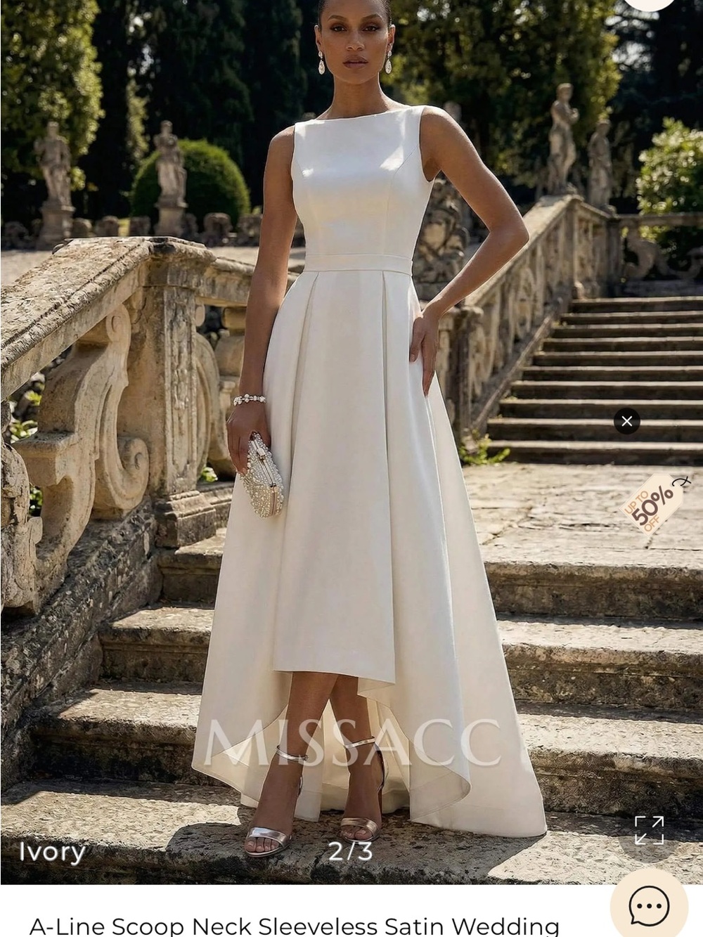 MissAcc Ivory A-Line Satin Sleeveless Wedding Dress